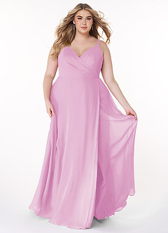 Azazie Lennon Bridesmaid Dresses Candy Pink A-Line Lace Chiffon Dress image7
