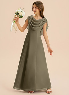 Azazie Lambie Junior Willow Green A-Line Pleated Chiffon Dress image2