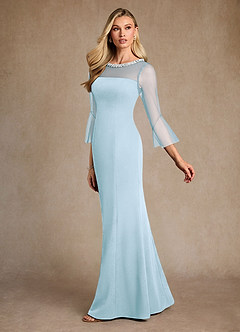 Azazie Bellevie 신부의 어머니 드레스 쉬스 구슬 스트레치 크레이프 플로어 길이 드레스 image5