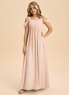 Azazie Lianne Junior English Rose A-Line Off the Shoulder Chiffon Dress image3