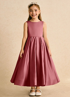 Azazie Cailee Flower Girl Dresses Antique Rose Ball-Gown Pleated Matte Satin Dress image6