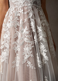 Azazie Sorella Trouwjurken Jurk van Tule met A-Lijn V-hals Pailletten Diamant Wit Mokka image10