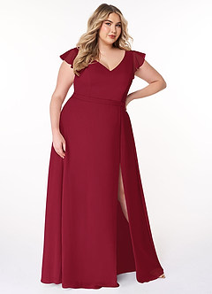 Azazie Claudine Bridesmaid Dresses Burgundy A-Line Flutter Sleeve Chiffon Dress image10
