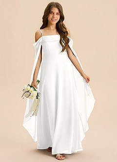 Azazie Moana Junior White A-Line Pleated Chiffon Dress image3