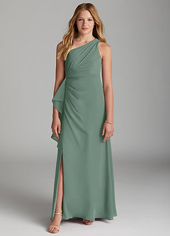 Azazie Maive Junior A-Linie Plissee Chiffon Kleid Eukalyptus image2