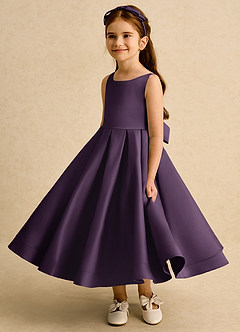 Azazie Babs Blumenmädchenkleider Ballkleid Plissee Matte Satin Kleid Pflaume image5