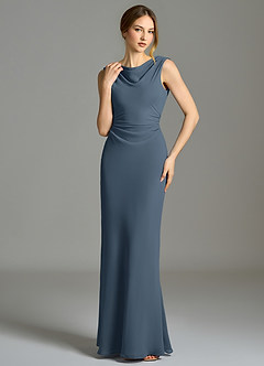 Azazie Kieryn Vestidos de damas de honor Vestido de Neptuno de Gasa de Corte Sirena con Plisado image4