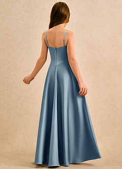 Azazie Coconut Girls Formal 플라워 걸 드레스 A라인 주름진 스트레치 새틴 플로어 길이 드레스 image2