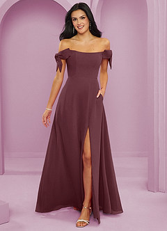Barbie ♥ Azazie Bridesmaid Dresses Sangria A-Line Off the Shoulder Chiffon Convertible Dress image8