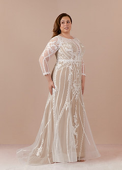 Azazie Yoki Hochzeitskleider Meerjungfrau-Linie Schaufel Tüll Kleid Diamantweiß Nude image9