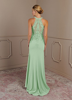 Azazie Tyra Mother of the Bride Dresses Dusty Sage Mermaid Halter Lace Stretch Crepe Dress image4