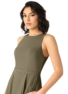 Azazie Lindie Bridesmaid Dresses Willow Green A-Line Scoop Pleated Chiffon Dress image4