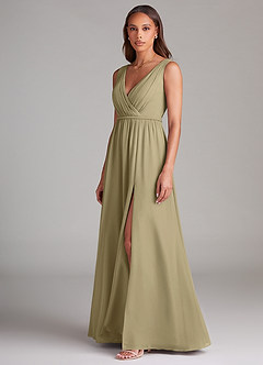 Azazie Tanicia Bridesmaid Dresses Moss Green A-Line Pleated Chiffon Dress image2