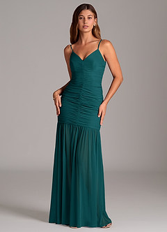 Azazie Aimie Bridesmaid Dresses Peacock Mermaid Mesh Dress image1