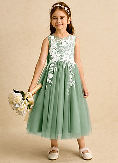 Azazie Sundae Flower Girl Dresses Matcha Ball-Gown Lace Dress image3