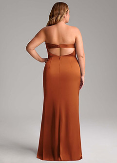 Azazie Leonis Bridesmaid Dresses Cinnamon Mermaid Pleated Stretch Satin Convertible Dress image9