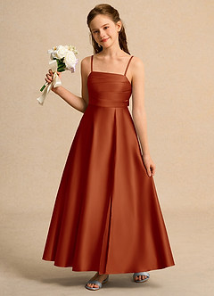 Azazie Pebbles Junior Formal Jurken voor bloemenmeisjes A-Lijn Jurk van Mat Satijn Geplooid Paprika image2