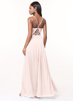 Azazie Marsol Final Sale Cabernet A-Line Corset Mesh Dress image2