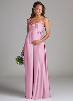 Azazie Llana Maternity Bridesmaid Dresses A-Line Stretch Satin Floor-Length Dress with Pockets image3