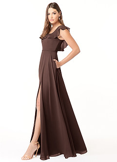 Azazie Jinny Final Sale Mulberry A-Line Square Neckline Ruched Chiffon Dress image5