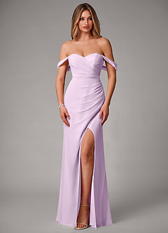 Azazie Haisley Bridesmaid Dresses Frosted Lilac Sheath Off the Shoulder Chiffon Convertible Dress image4