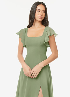 Azazie Bondi Bridesmaid Dresses Pistachio A-Line Ruffled Chiffon Dress image6
