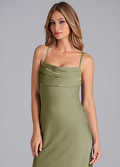 Azazie Seema Jurken voor bruidsmeisjes Jurk van Stretch Satijn met Zeemeermin Korset Pistache image2