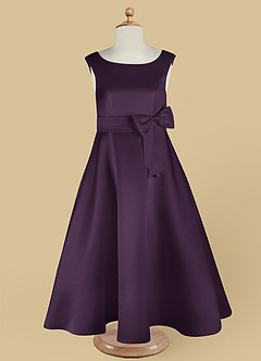 Azazie Lindy Flower Girl Dresses Plum A-Line Pleated Matte Satin Dress image13