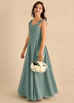 Azazie Masie Girls Formal Flower Girl Dresses Silver Sage A-Line Pleated Chiffon Dress image6
