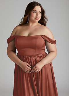 Azazie Morana Final Sale Auburn A-Line Off the Shoulder Stretch Satin Convertible Dress image17