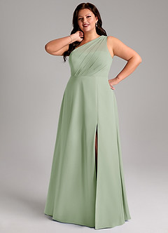 Azazie Phaedra Jurken voor bruidsmeisjes Jurk van Chiffon met A-Lijn One-Shoulder Stoffige Salie image7