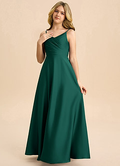 Azazie Bug Junior Linia A Pofałdowany Satyna elastyczna Długość podłogi Młodsza druhna Sukienka image3