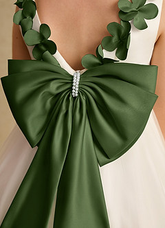 Azazie Lona Abiti da Ragazza di Fiori Abito A-Line in Raso Opaco Fiocco Avorio Oliva image5