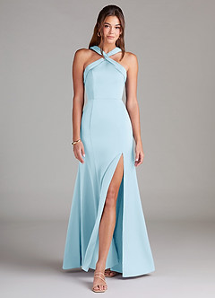 Azazie Rue Bridesmaid Dresses Sky Blue A-Line Pleated Stretch Satin Dress image3