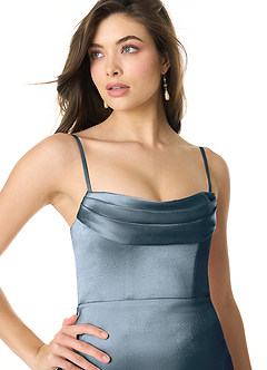 Azazie Liv Bridesmaid Dresses Twilight Sheath Off the Shoulder Metallic Satin Convertible Dress image2