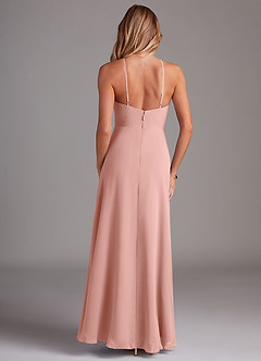 Azazie Bailey Bridesmaid Dresses Rosette A-Line Halter Side Slit Chiffon Dress image2