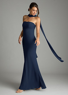 Azazie Saylor Brudtärnklänningar Klä av Sjöjungfru i Chiffong Axelbandslös Mörk Marinblå image8