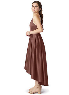 Azazie Jemima Junior A-Linie mit Taschen Stretch-Satin Kleid Espresso image3