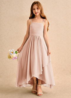 Azazie Twilight Dance Junior Formal Robe Demoiselle D'honneur Fillette Robe Trapèze en Mousseline de soie Plissée Rose Perle image4