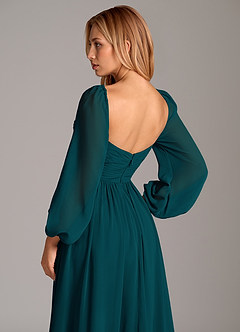 Azazie Alia Bridesmaid Dresses Pine A-Line Long Sleeve Chiffon Dress image2