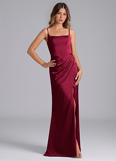Azazie Donielle Bridesmaid Dresses Burgundy Mermaid Corset Stretch Satin Dress image5