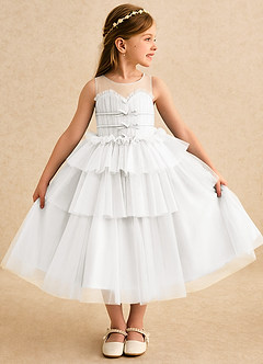 Azazie Delmina Final Sale Ivory Ball-Gown Ruched Tulle Dress image3