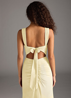 Azazie Jesaphine Bridesmaid Dresses Lemon Sorbet Sheath Bow Chiffon Dress image6