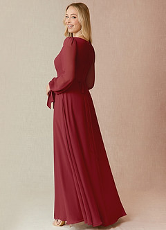 Azazie Leonia Bridesmaid Dresses Pomegranate A-Line Long Sleeve Chiffon Dress image2