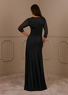 Azazie Annetta Mother of the Bride Dresses Black A-Line V-Neck Pleated Mesh Dress image4