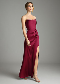 Azazie Leonis Bridesmaid Dresses Burgundy Mermaid Pleated Stretch Satin Convertible Dress image6