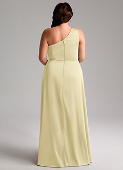 Azazie Brooke Bridesmaid Dresses Lemon Sorbet A-Line One Shoulder Stretch Satin Dress image9