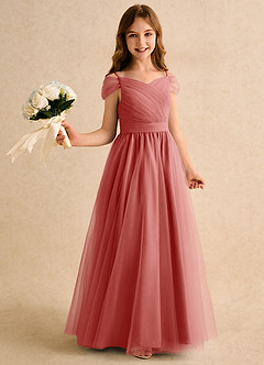 Azazie Yuna Junior Formal Blumenmädchenkleider A-Linie Schulterfrei Tüll Kleid Antike Rose image1