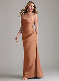 Azazie Lucille Bridesmaid Dresses Bronzer Mermaid Strapless Stretch Satin Convertible Dress image3