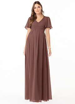 Azazie Verna Brudepigekjoler til gravide A-Line V-hals Ruched Chiffon Gulv-længde Kjole image1